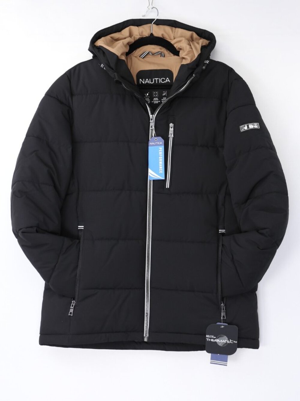Nautica Quilted Puffer Jacket Stretch Water Resistant Black